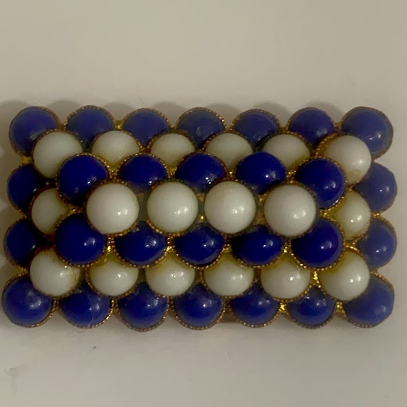 Signed Czechoslovakian Glass Cobochon Brooch - Picture 1 of 7